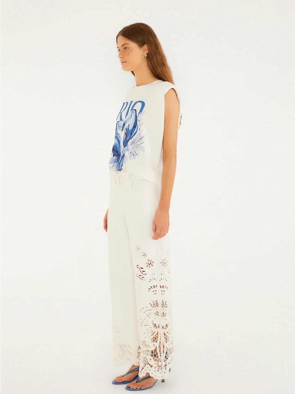 FARM Rio Cream Wide-Leg Pants with Crochet Cutouts - Picture 5 of 5
